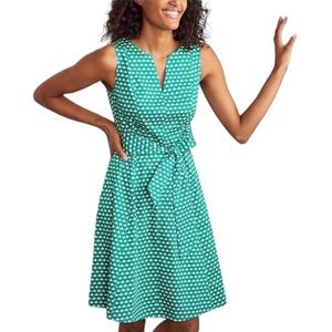 Boden Mischa Dress • Green Sapling White Scallop Row • Fit And Flare • Petite